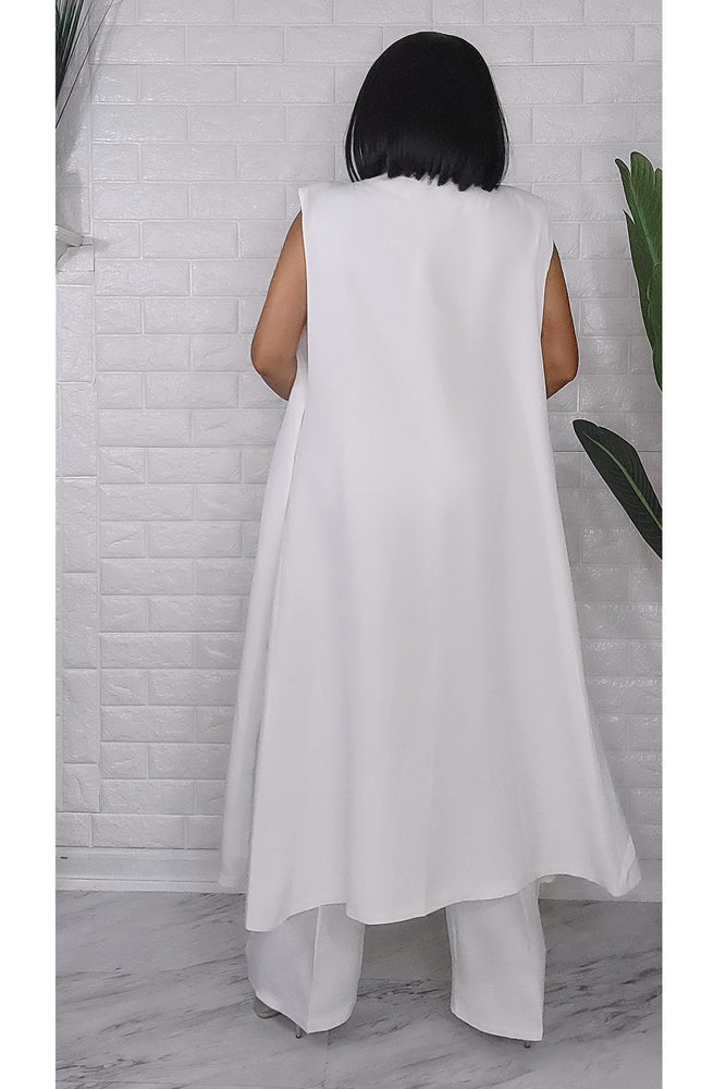 050823 The White Cape Vest Top & Pant 3 Pieces Set