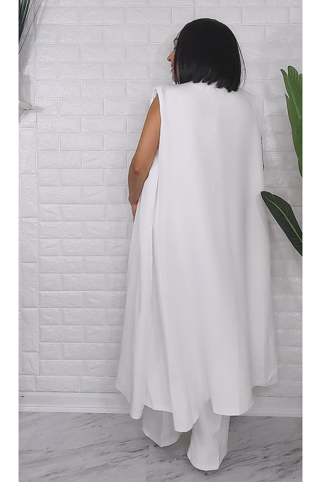 050823 The White Cape Vest Top & Pant 3 Pieces Set