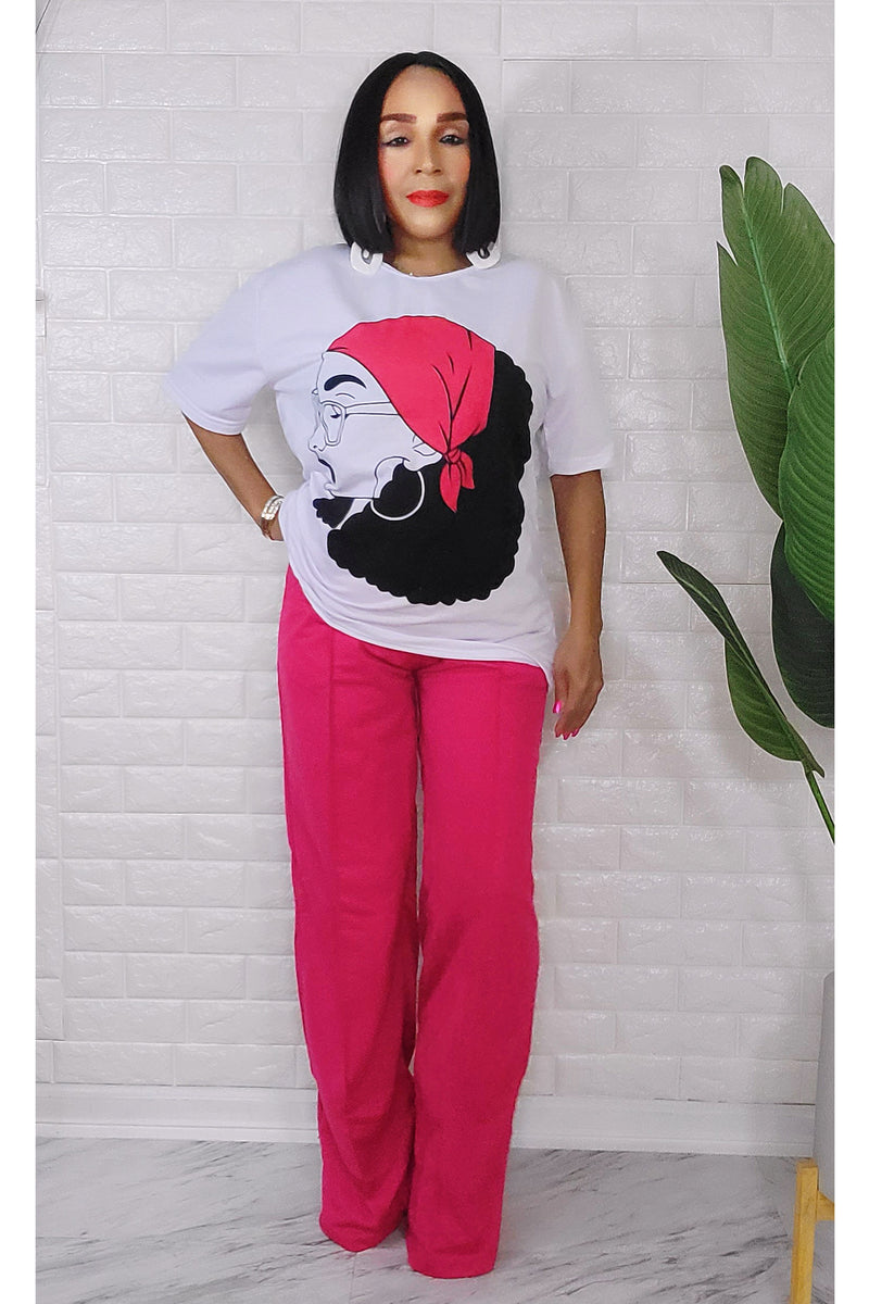 052523 The Pink/White The Afro Lady Pant & Top Set