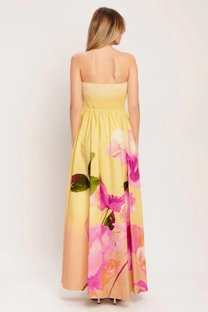 042226 Yellow Garden Strapless Maxi dress