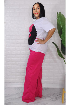 052523 The Pink/White The Afro Lady Pant & Top Set