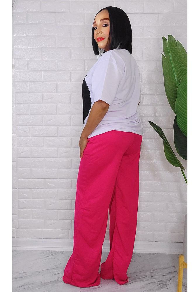 052523 The Pink/White The Afro Lady Pant & Top Set