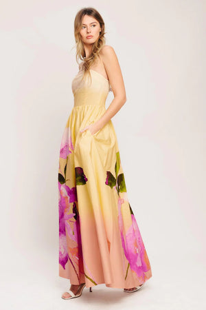 042226 Yellow Garden Strapless Maxi dress