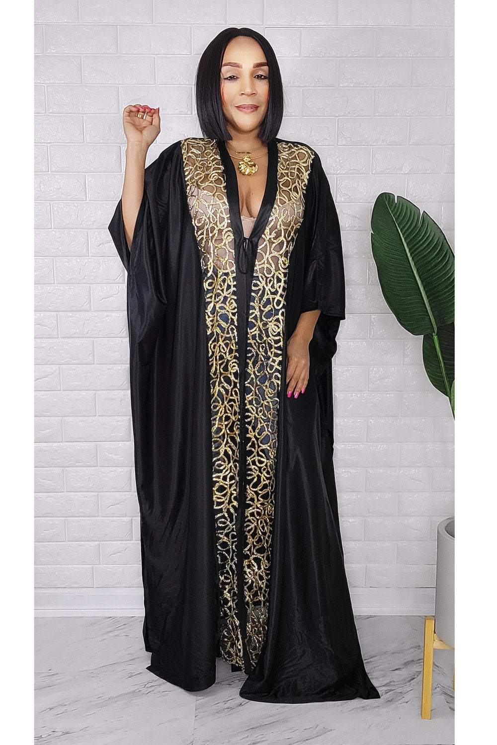050223 The Black & Gold Imperial Kimono Duster One Size Fit All