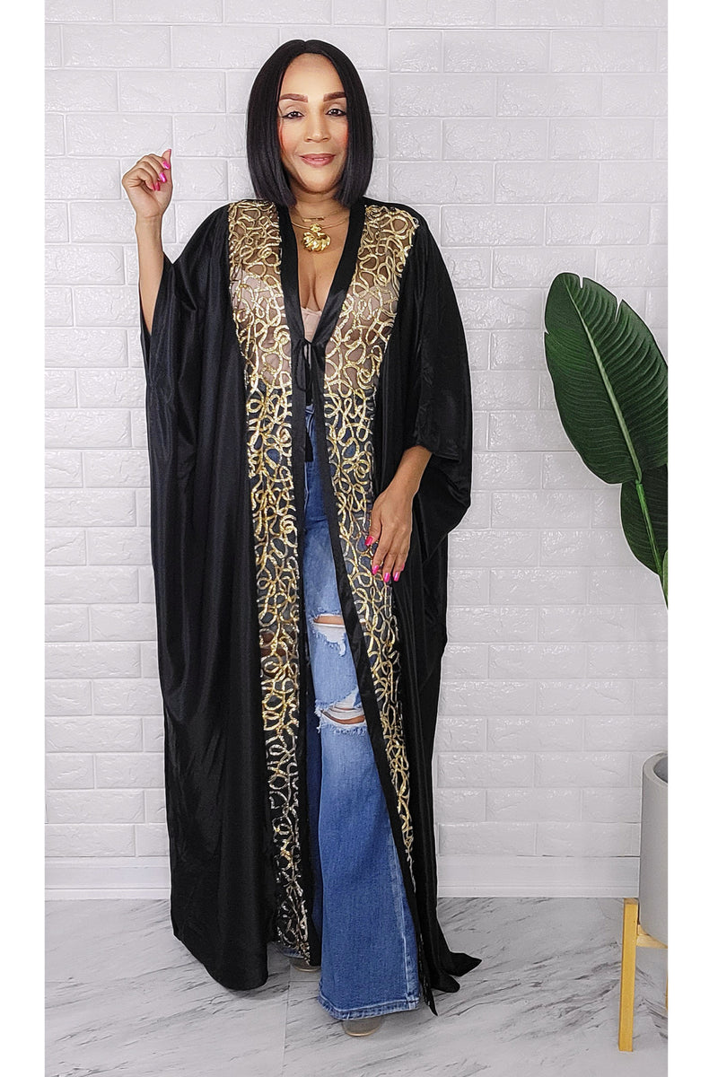 050223 The Black & Gold Imperial Kimono Duster One Size Fit All