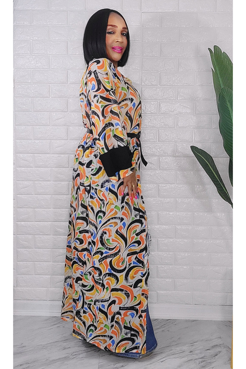 053123 The Orange Florals Print Duster with Belt