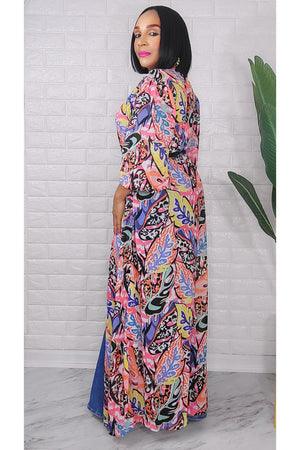 053123 Pink Florals Print Duster with Belt