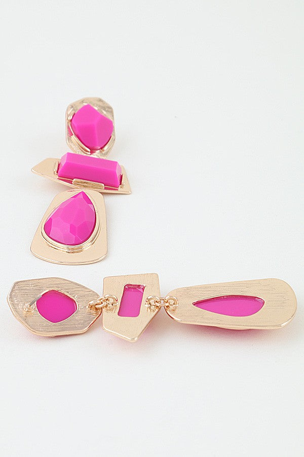 042926 Retro Geometric Frame Drop Earrings