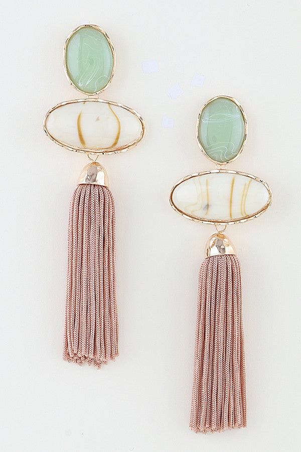 042926 Modern Stone Tassel Drop Earrings