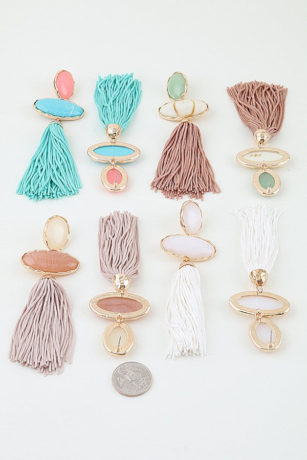 042926 Modern Stone Tassel Drop Earrings