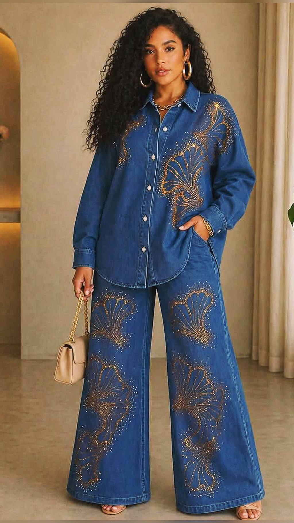 111925 Golden Bloom Long Sleeve Denim Set