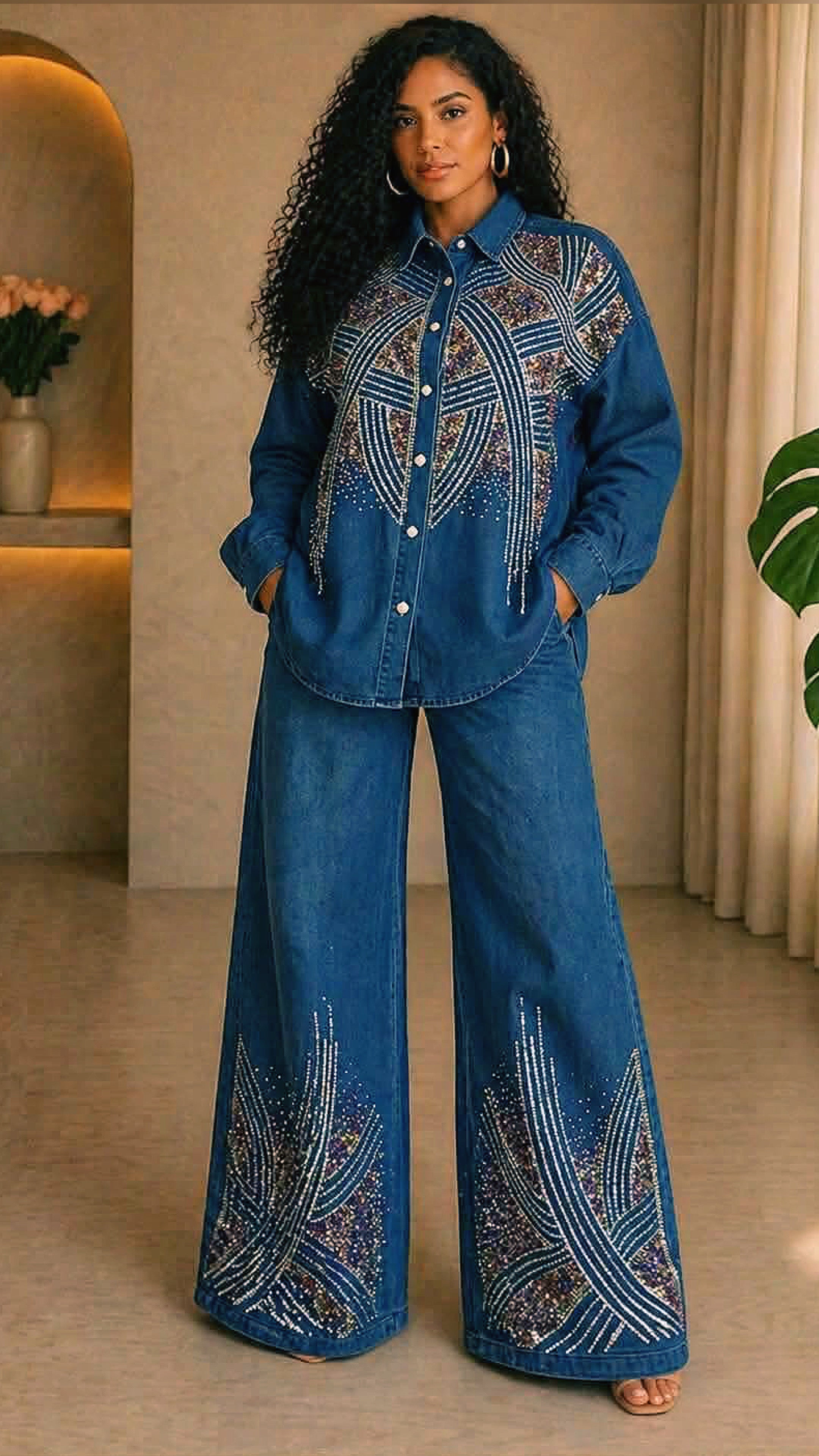 111925 Luxe Mosaic Embellish Denim Set