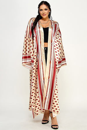 051023 Burgundy Print Kimono Duster One Size Fit All