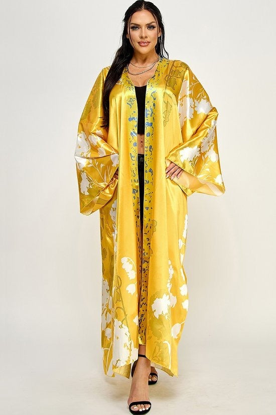 051023 The Yellow Florals Kimono Duster One Size Fit All