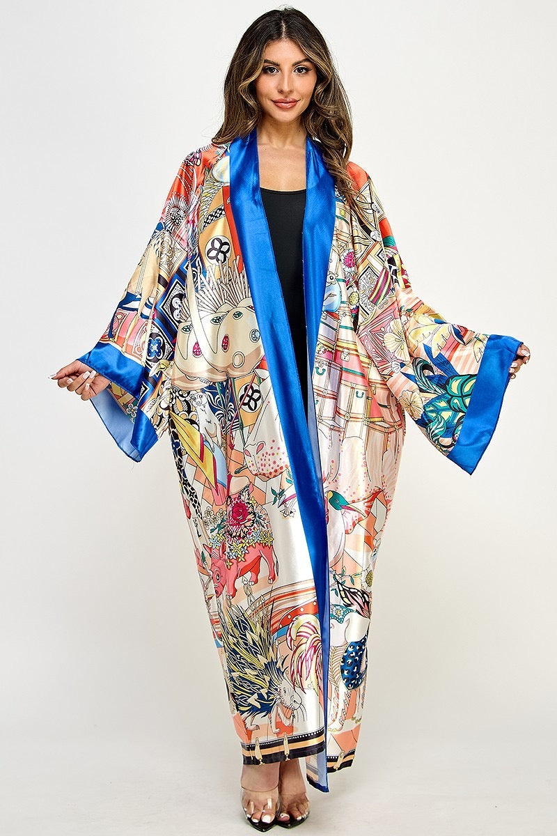 051023 The Multi Art Print Kimono Duster One Size Fit All