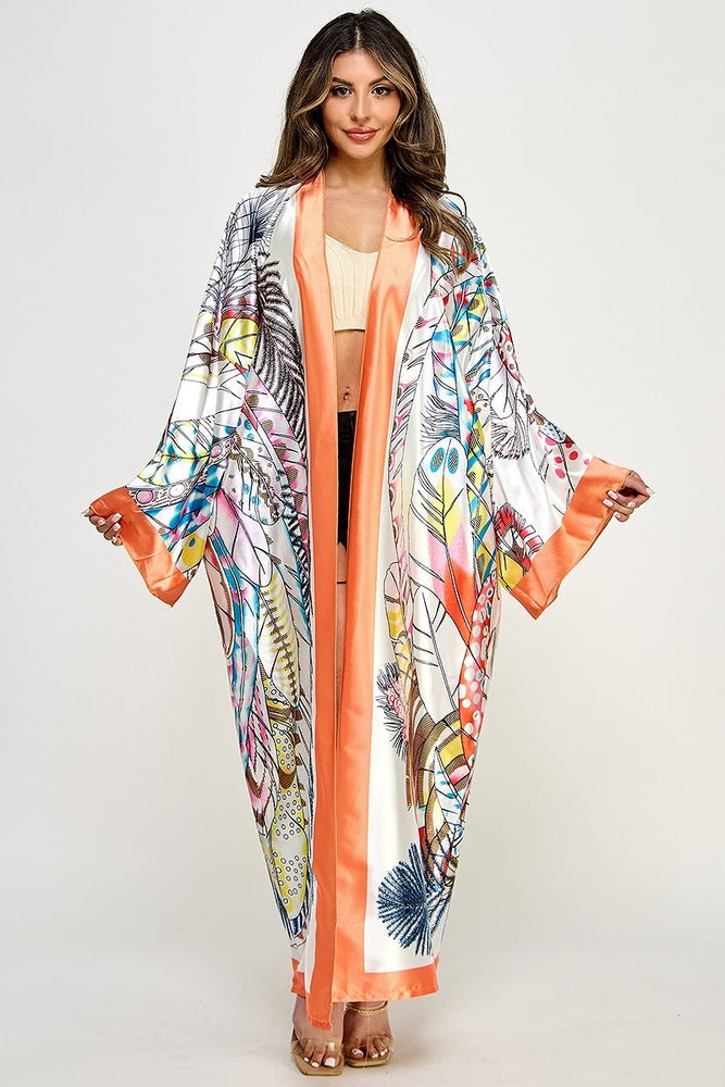 051023 The Feathers Print Kimono Duster One Size Fit All