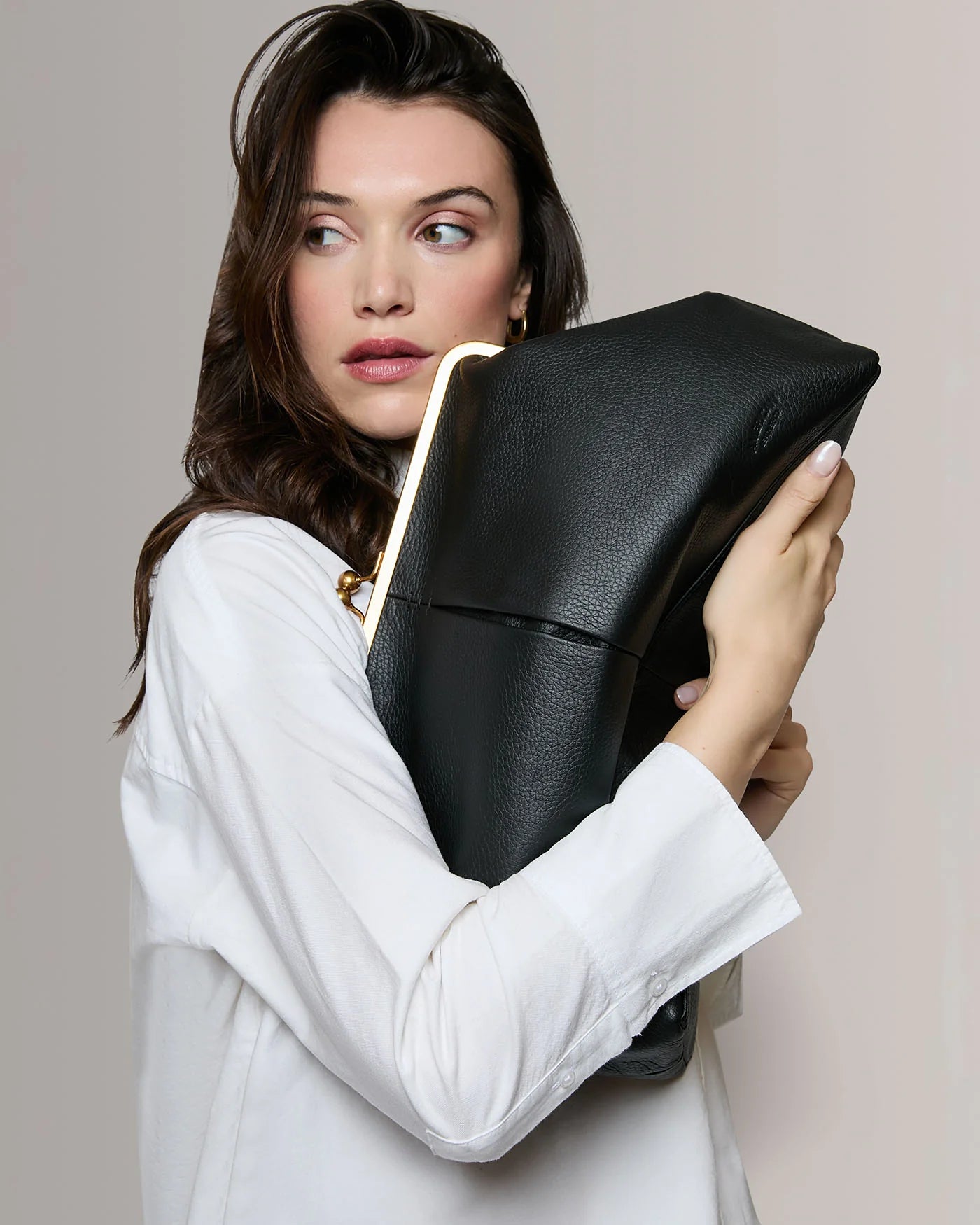 Grace Raffia Oversized Kiss Lock Clutch -  Black