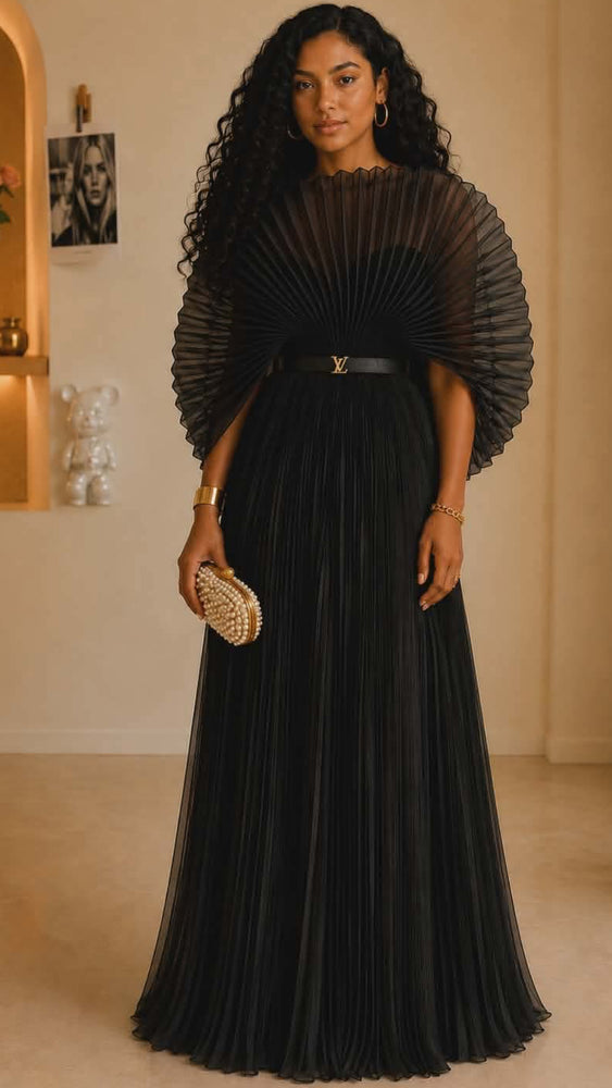 111225  The Black Midnight Goddess Gown with Belt