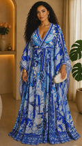 051625 Our Blue Print Unique Kimono Sleeves Maxi Dress