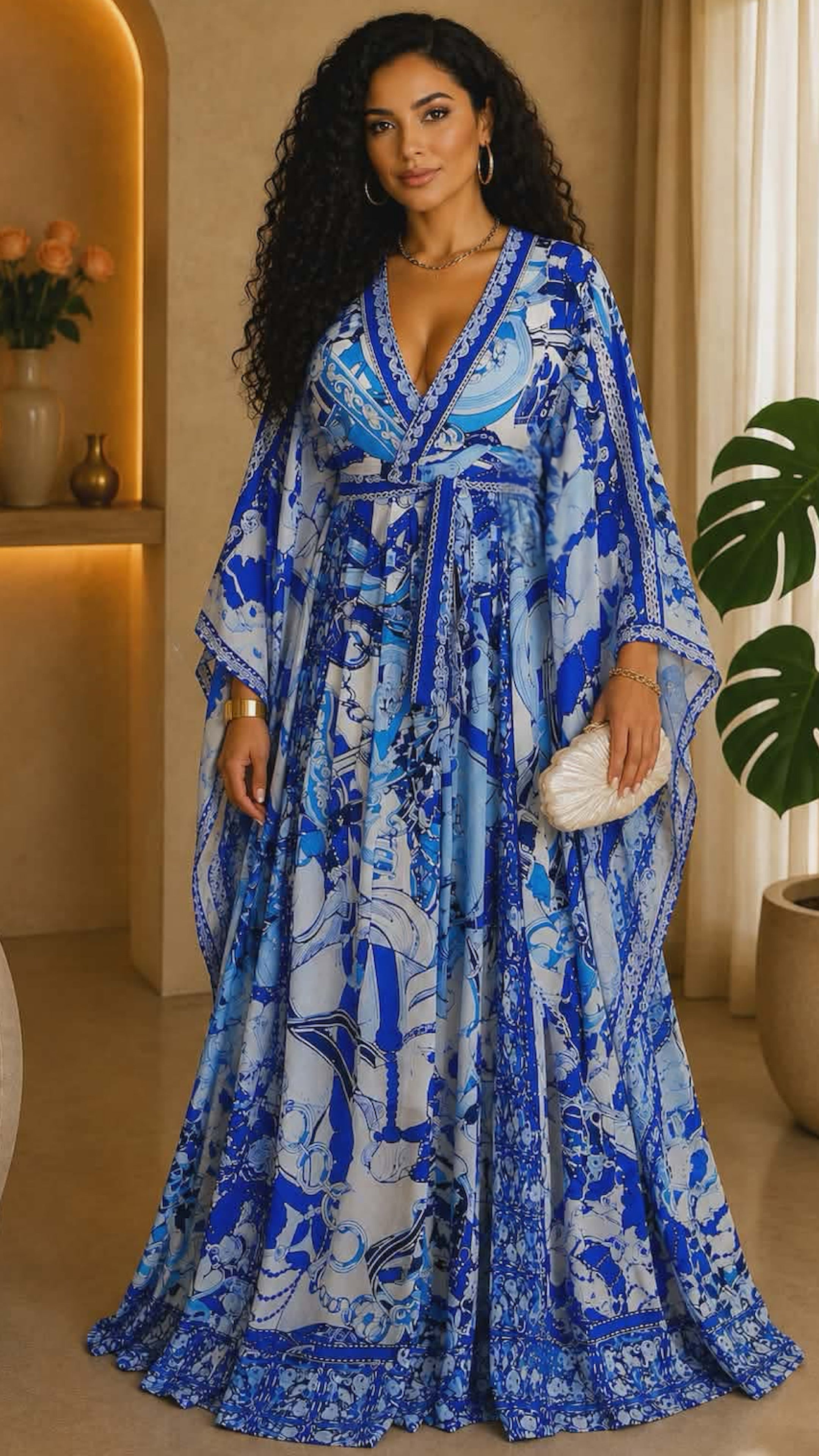051625 Our Blue Print Unique Kimono Sleeves Maxi Dress – UNIK-ELEGANCE