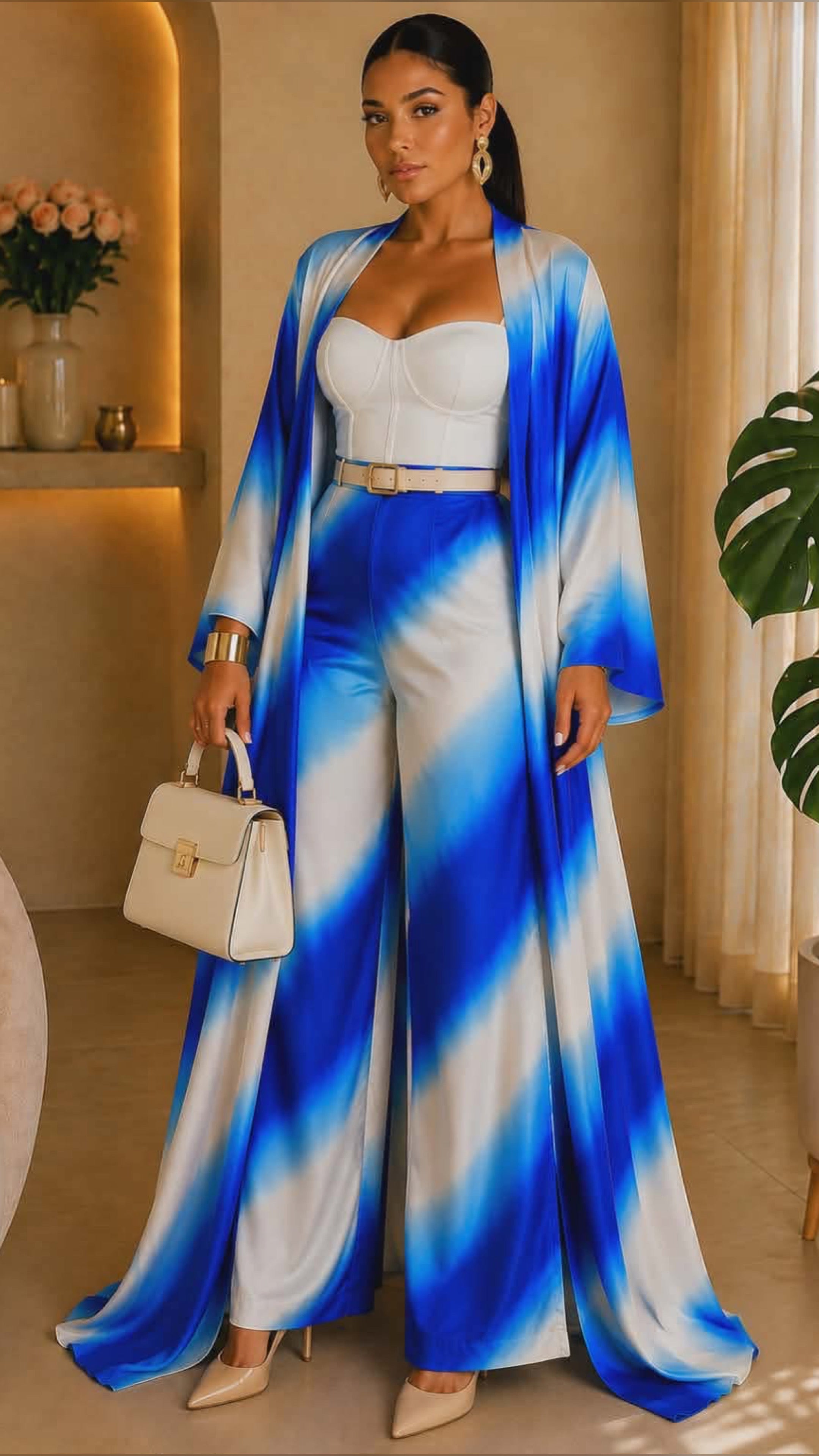 042623 The Blue Sky Vacation Duster & Wide Leg Palazzo Pant Set