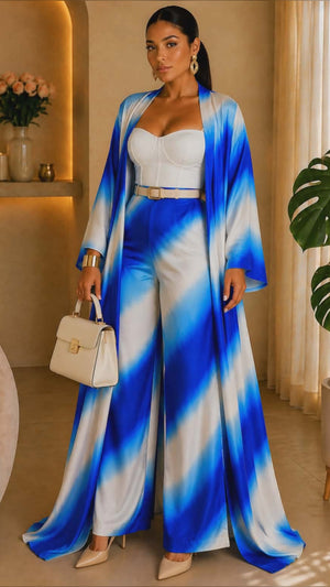 042623 The Blue Sky Vacation Duster & Wide Leg Palazzo Pant Set