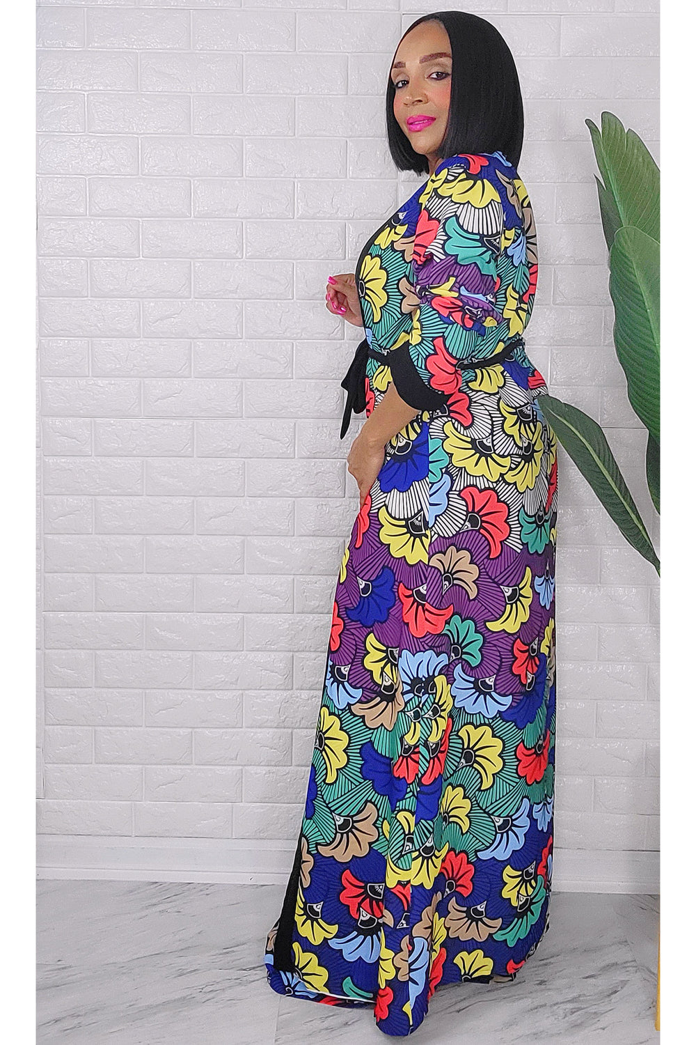 080823 The African Wedding Flowers Print Palazzo Pants and Duster Set
