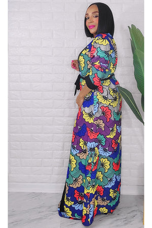 080823 The African Wedding Flowers Print Palazzo Pants and Duster Set