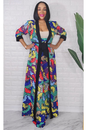080823 The African Wedding Flowers Print Palazzo Pants and Duster Set