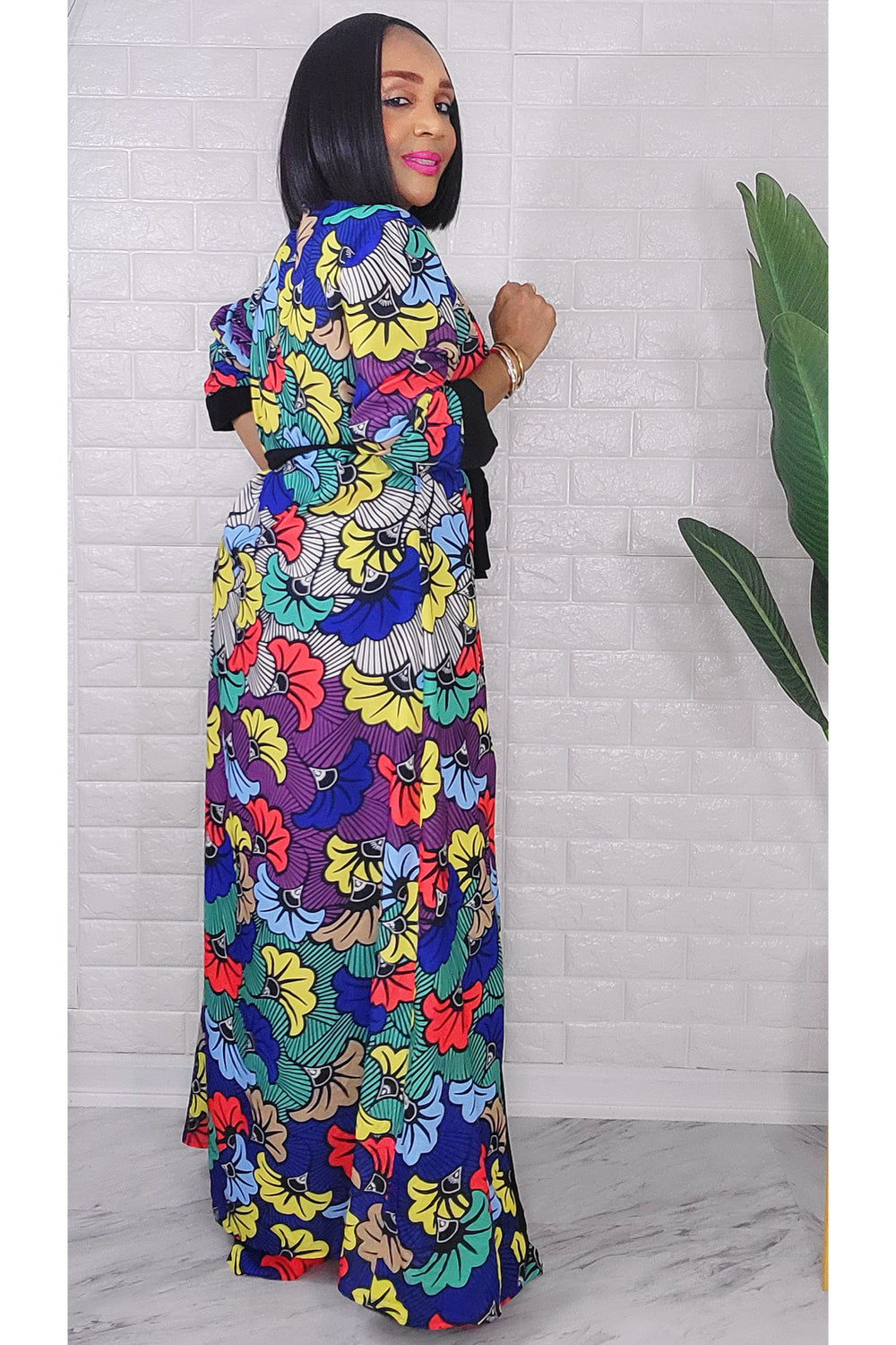 080823 The African Wedding Flowers Print Palazzo Pants and Duster Set