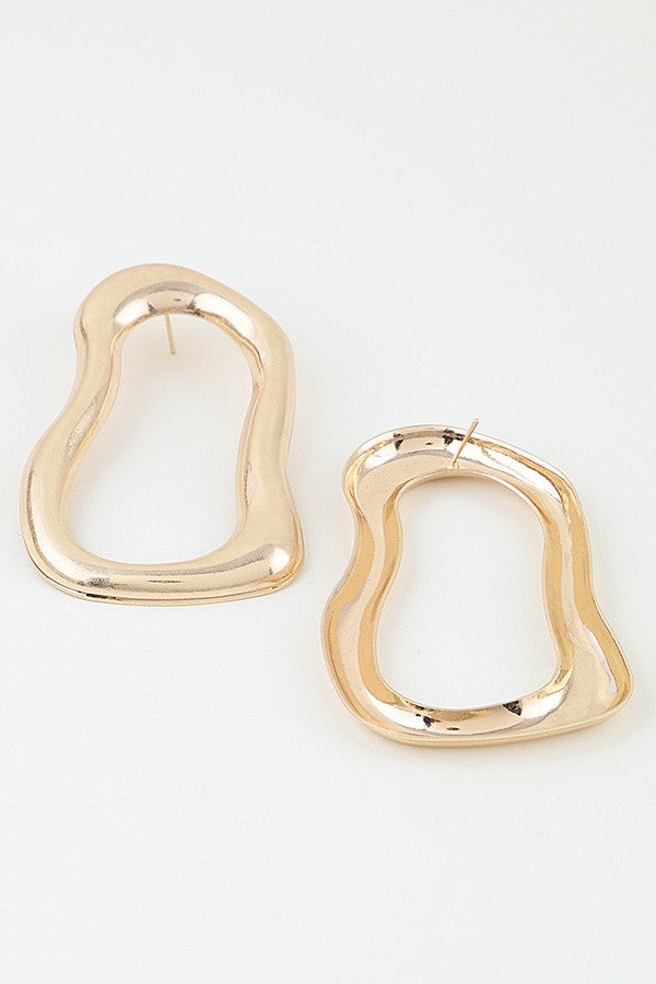 051426 Gold Polished Abstract Ripple Earrings