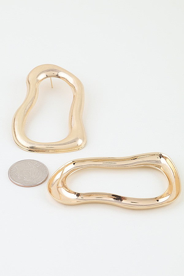 051426 Gold Polished Abstract Ripple Earrings
