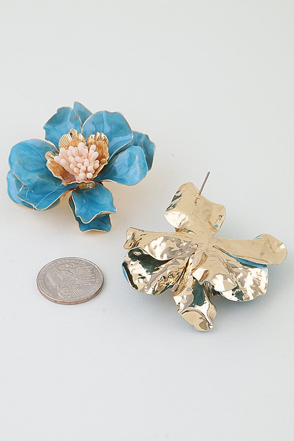 051426 Marble Stone Blossom Flower Earrings