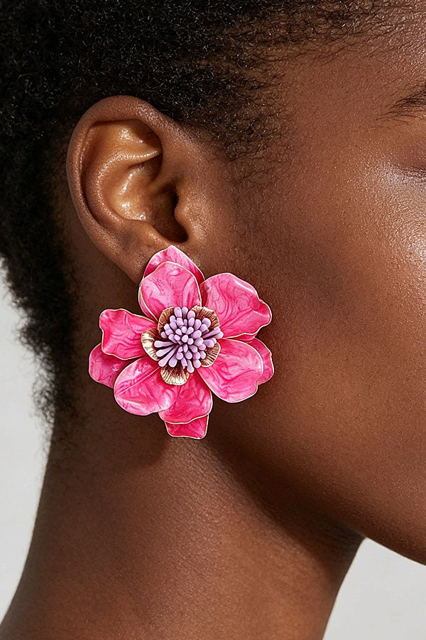 051426 Marble Stone Blossom Flower Earrings