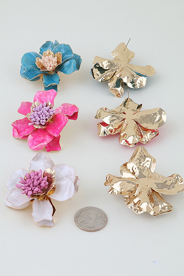 051426 Marble Stone Blossom Flower Earrings