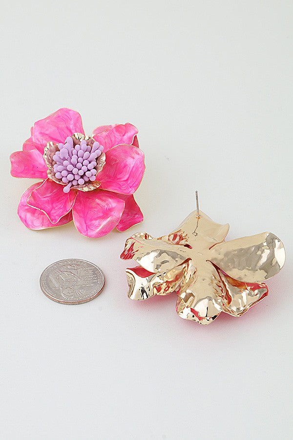 051426 Marble Stone Blossom Flower Earrings