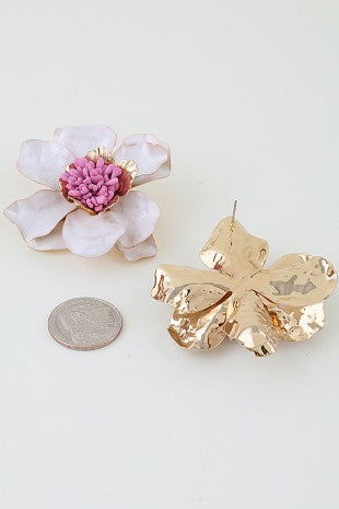 051426 Marble Stone Blossom Flower Earrings