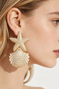 051426 Gold Polished Starfish Shell Drop Earrings