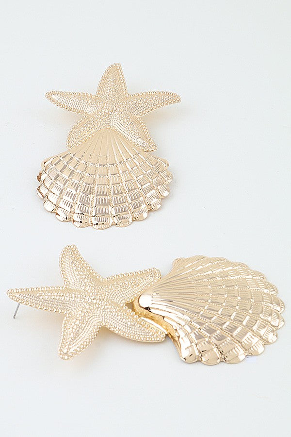 051426 Gold Polished Starfish Shell Drop Earrings