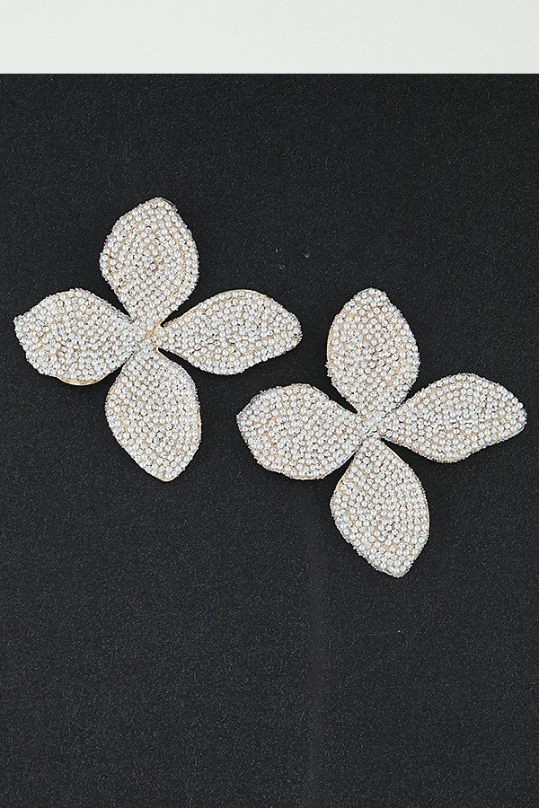 051426 Gold Cream Stone Beaded Flower Earrings