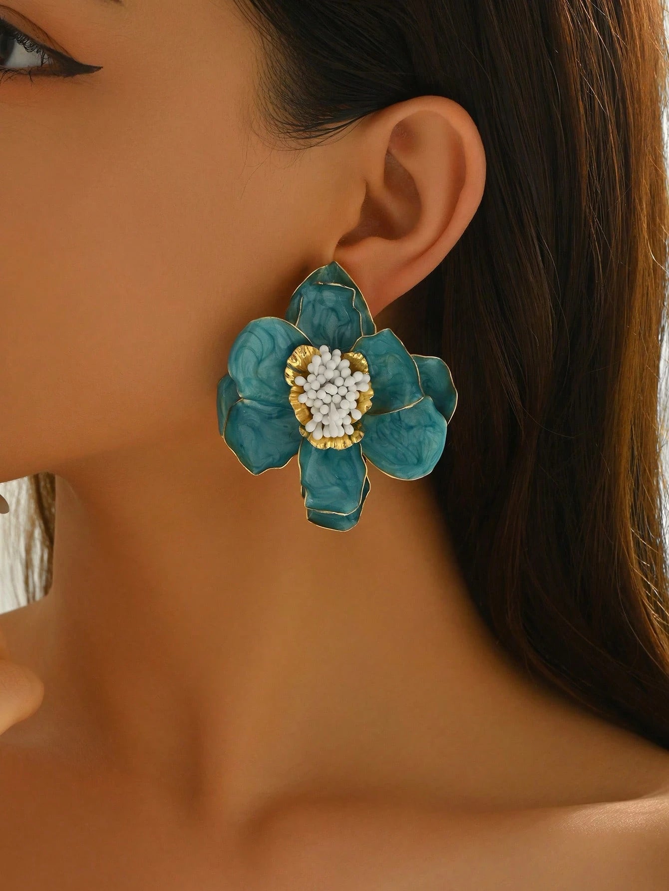 051426 Marble Stone Blossom Flower Earrings