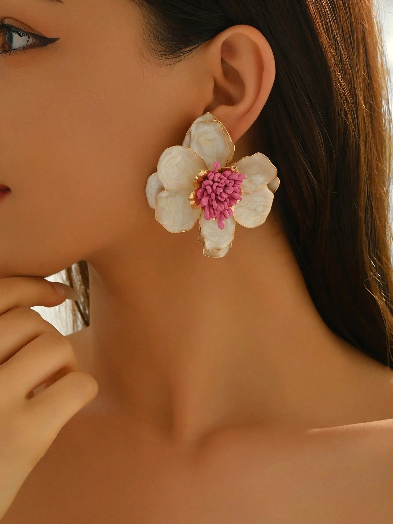 051426 Marble Stone Blossom Flower Earrings