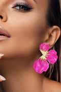 051426 Gold Fuschia Multi Petal Blossom Earrings