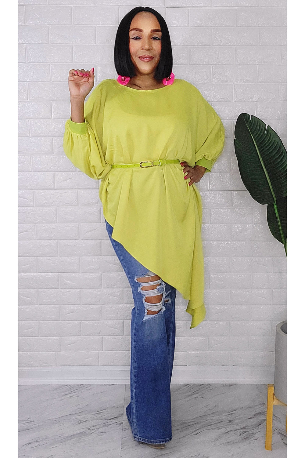 060323 The Side High & Low Lime Top With Belt