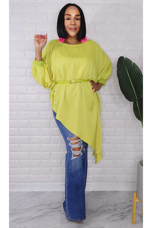 060323 The Side High & Low Lime Top With Belt