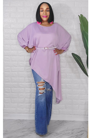 060323 The Side High & Low Lavender Top with Belt