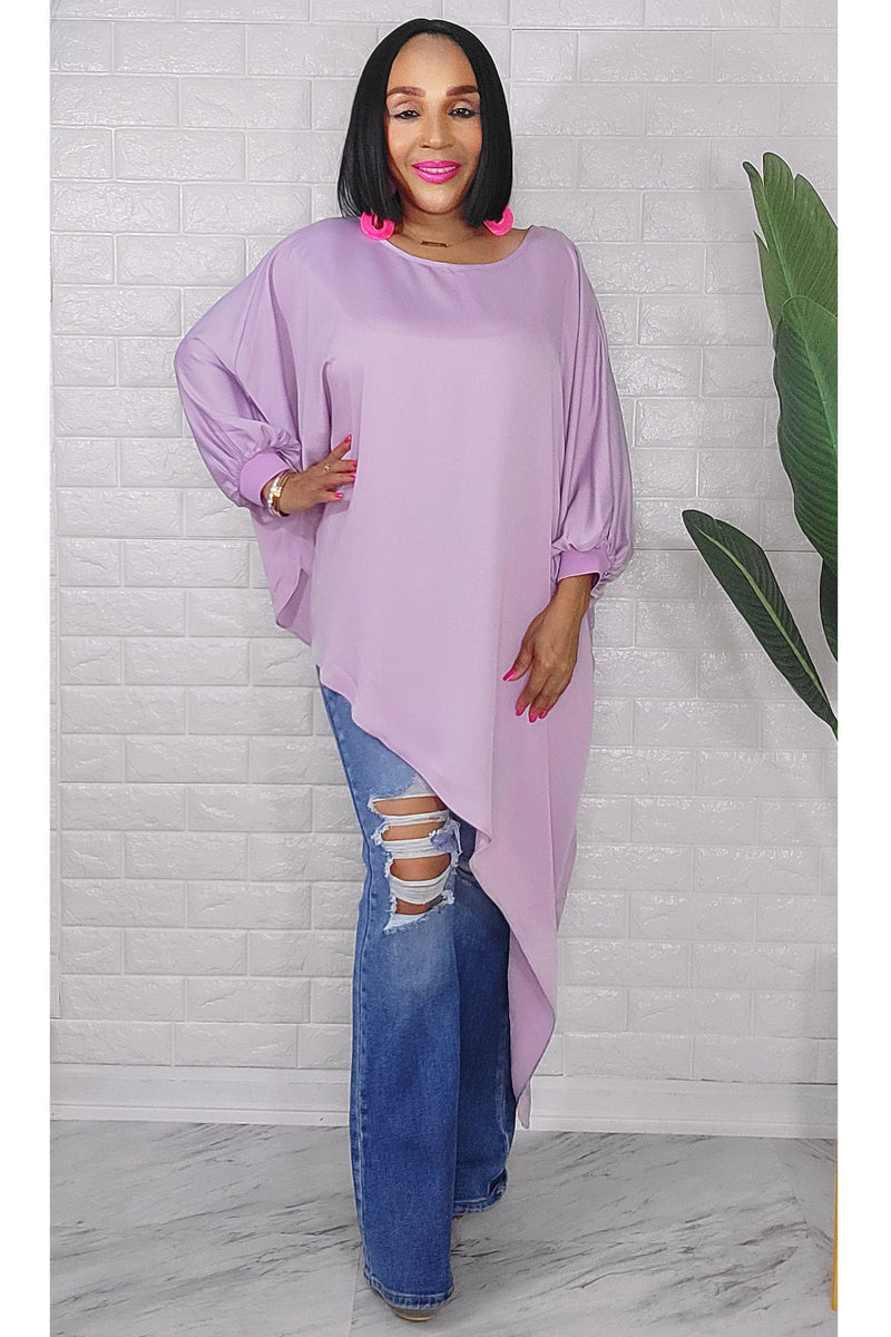 060323 The Side High & Low Lavender Top with Belt