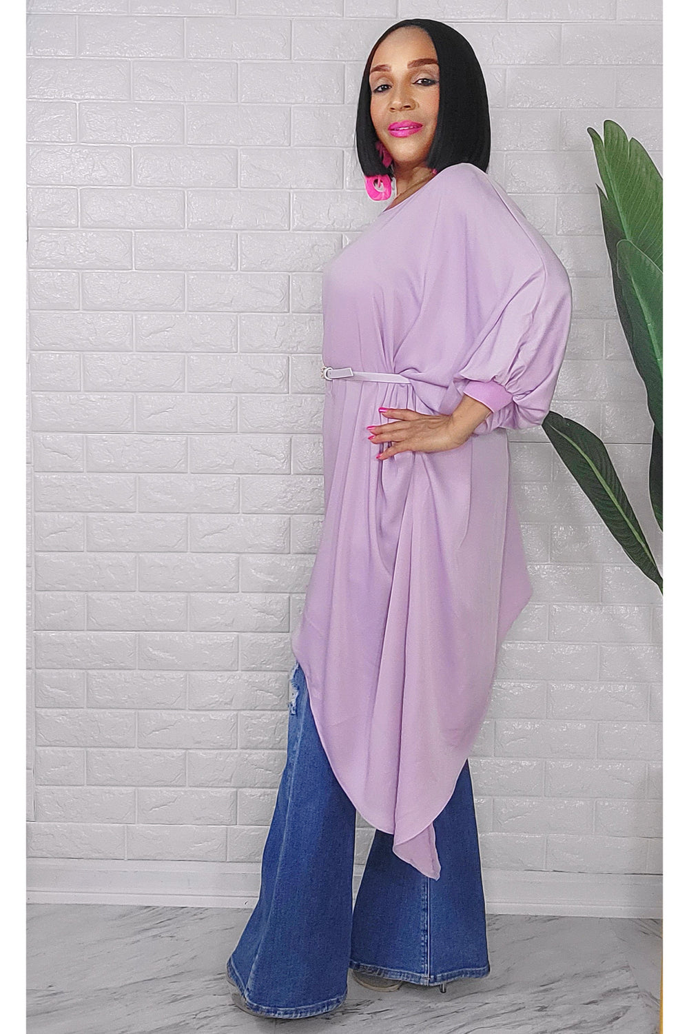 060323 The Side High & Low Lavender Top with Belt