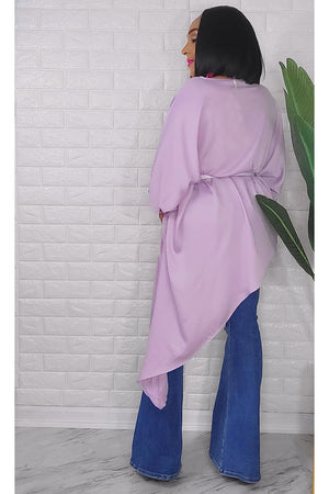 060323 The Side High & Low Lavender Top with Belt