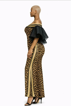041626 Bold Leopard Print W/ Dramatic Sheer Sleeves Dress   PREORDER